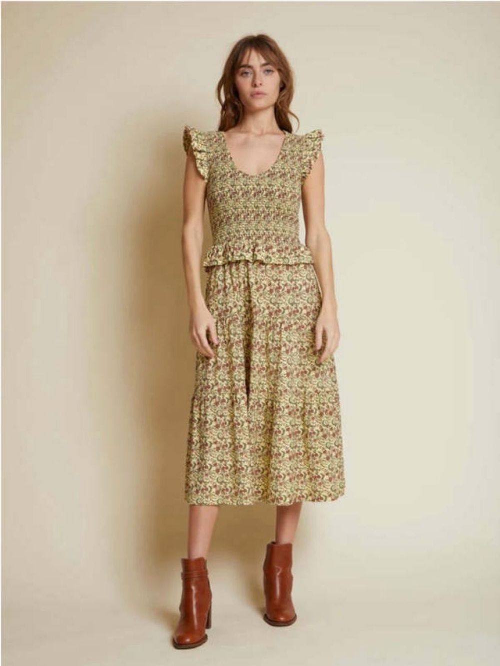 Nation LTD Fabienne Ruffle Dress XS Heirloom Floral Pima Cotton Maxi $322